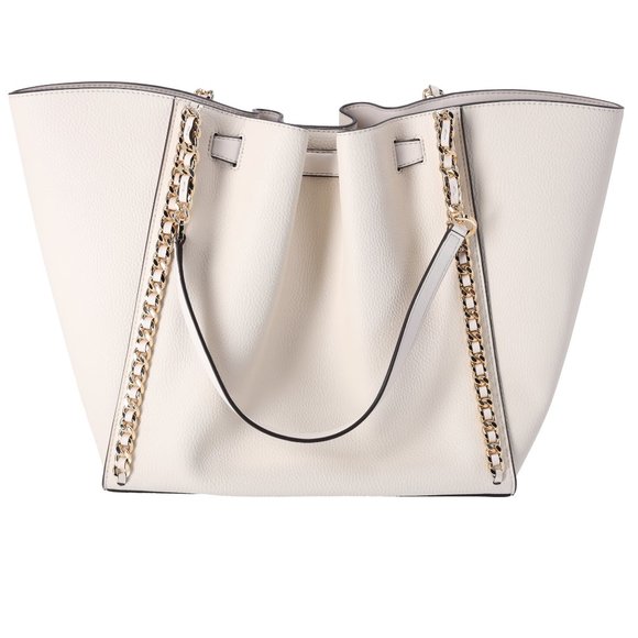 Michael Kors Mina Large East West Shoulder Bag Tote Pebbled Leather Light Cream - Picture 7 of 10